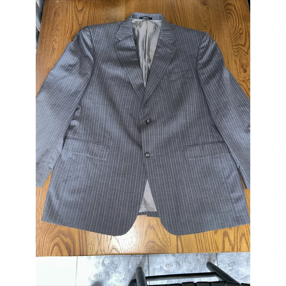 Hart Schaffer Marx "Gold" Light Blue Pinstriped‎ Gray Blazer For Belk  44R - Picture 5 of 16